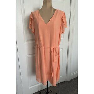 Naked Zebra V-Neck Short Tulip Sleeve Chiffon Shift Dress Peach Size M